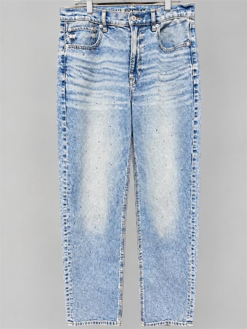 American Eagle Outfitters Light Blue Straight Leg Jeans with Bling! 6